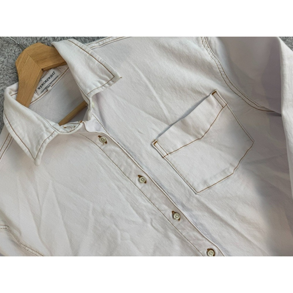 WeWoreWhat White Denim Button Down Shirt Contrast Stitch XS/S